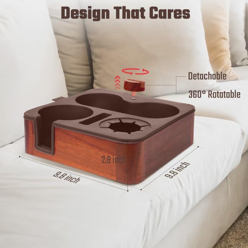 Couch Buddy Couch Cup Holder Tray, Real Acacia Wooden Caddy with Soft Silicone, Snack and Drink Organizer- Perfect Movie Night Accessories for Bed, Remote and Cup Holders for Sofa (Coffee) - Image 4